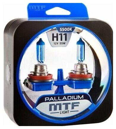 Лампа автомобильная галогеновая MTF H11 12V 55W Palladium, автосвет ближний дальний комплект 2 шт.