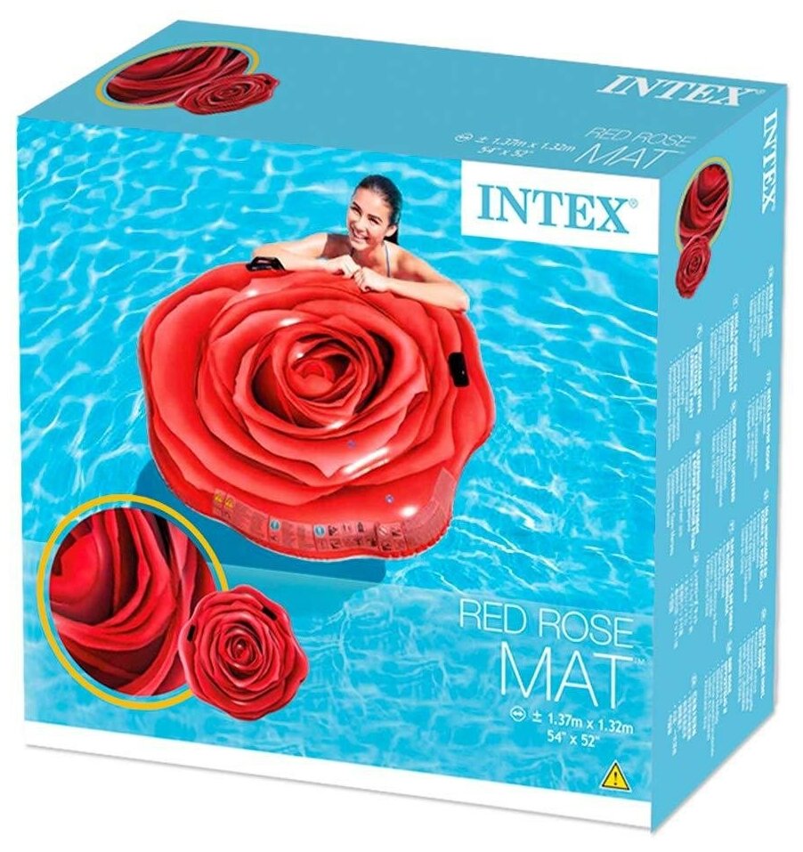 Надувной матрас "Красная роза" с ручками, 137 х 132 см Intex - фото №9