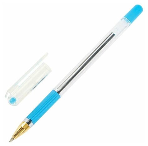 Ручка шариковая масляная с грипом MUNHWA «MC Gold», голубая, корпус прозрачный, узел 0.5 мм, линия письма 0.3 мм