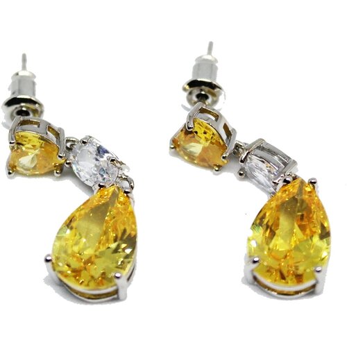 Серьги WowMan Jewelry, бижутерный сплав, стекло, желтый, серебряный