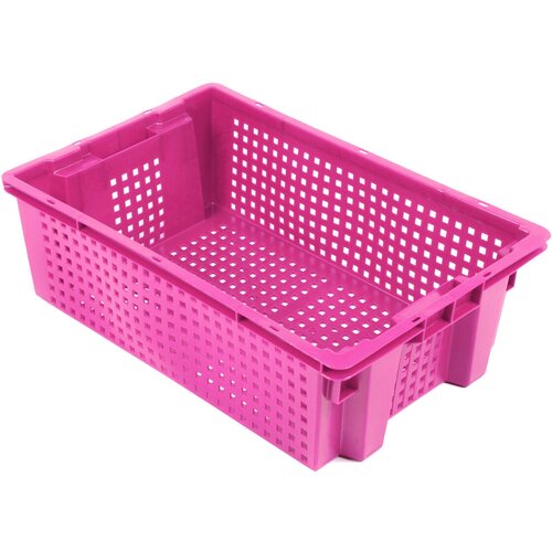 Ящик овощной для овощей и фруктов полимерный, многооборотный, перфорированный, розовый, 600х400х200 мм