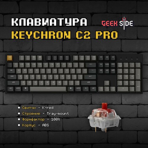 Игровая механическая клавиатура Keychron C2 Pro (Red Switch), Full Size 100%, RGB, Проводная, Win Mac, QMK VIA, Hotswap, Черный