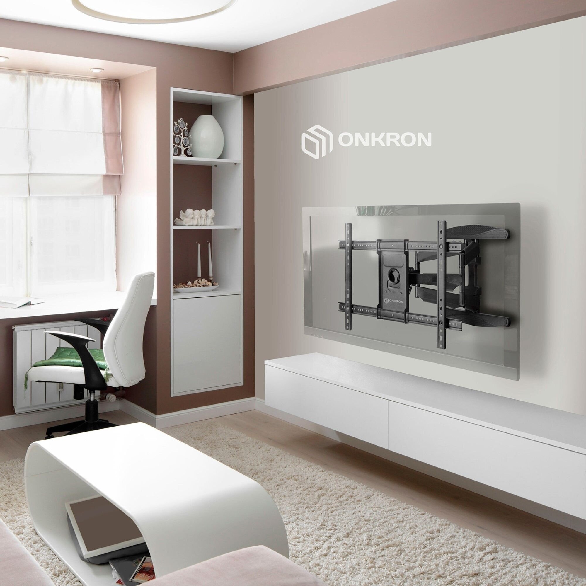 Кронштейн для телевизора ONKRON , 40-75", настенный, поворот и наклон, белый - фото №16