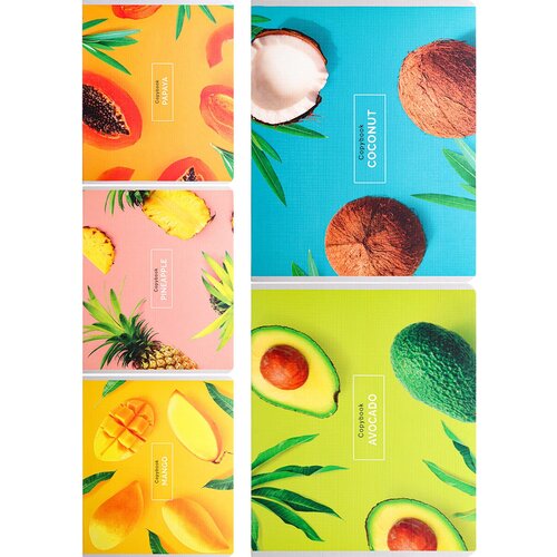 Тетрадь общая, Collezione, Фруктовый рай, клетка, 48 листов, 5 штук