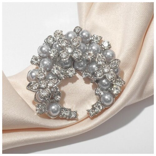 фото Зажим для платка "жемчужное соцветие", цвет серый в серебре queen fair