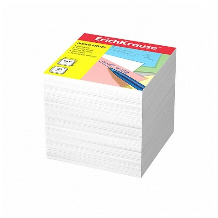 Блок бумаги для записей ErichKrause 9 x 9 x 9 cм белизна бумаги 98% плотность 80 г/м2 люкс белый