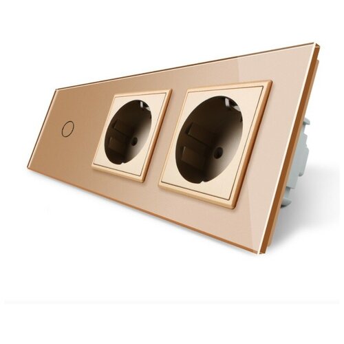 Сенсорный выключатель с розеткой Bingoelec одна клавиша две розетки, 3 поста (1+2) панель закаленное стекло. (GP019, S1-101, M1-133, M1-133)