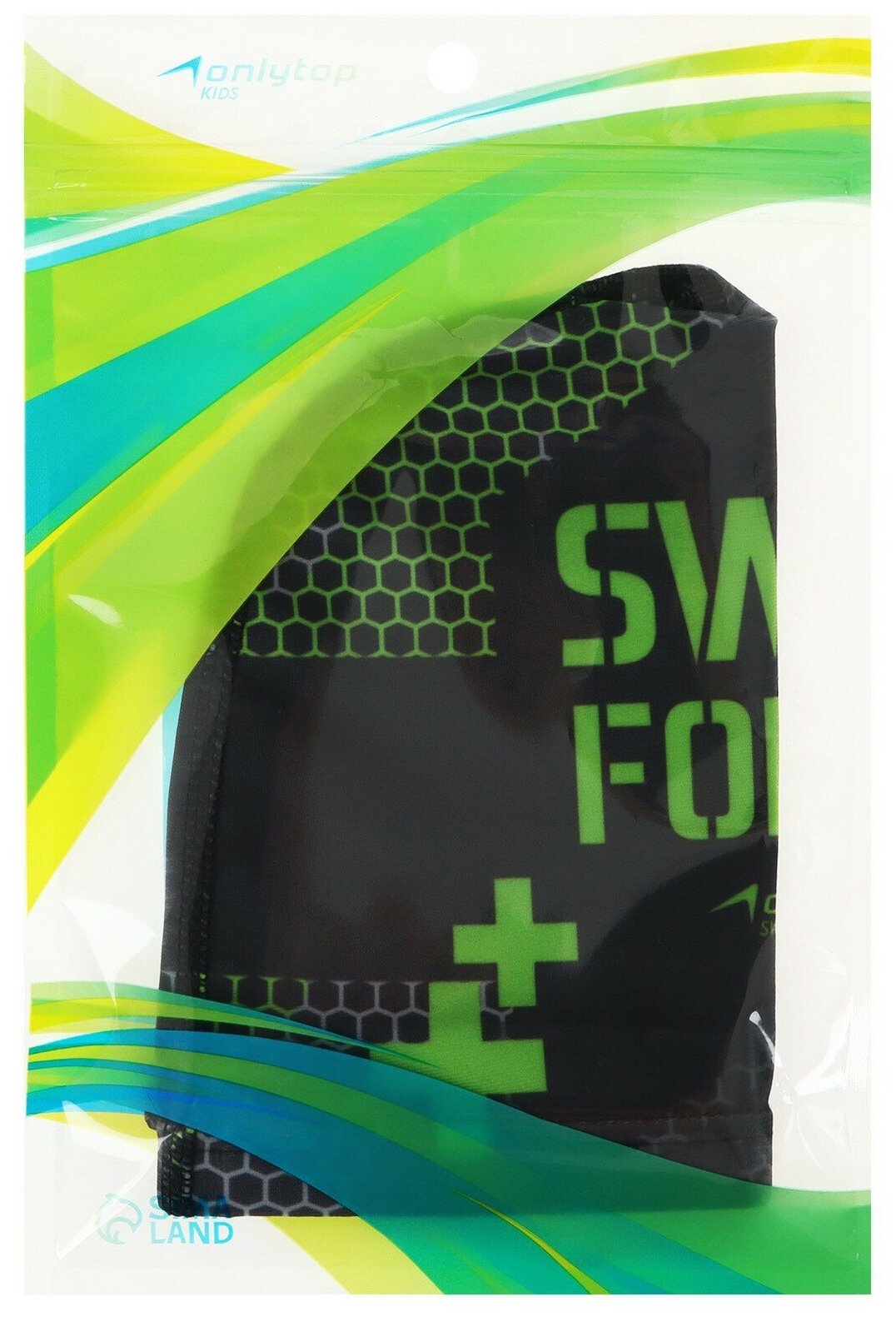 Шапочка ONLYTOP "SWIM FORCE", для плавания, детская, тканевая, обхват 46-52 см, цвет черный, зеленый