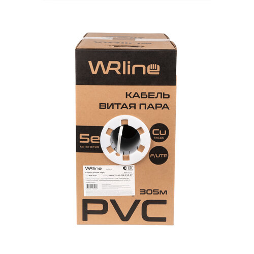 Кабель WRline WR-FTP-4P-C5E-PVC, 305 м, 1 шт., серый витая пара wrline ftp кат 5e 4 пары cu 305м черный wr ftp 4p c5e pe bk