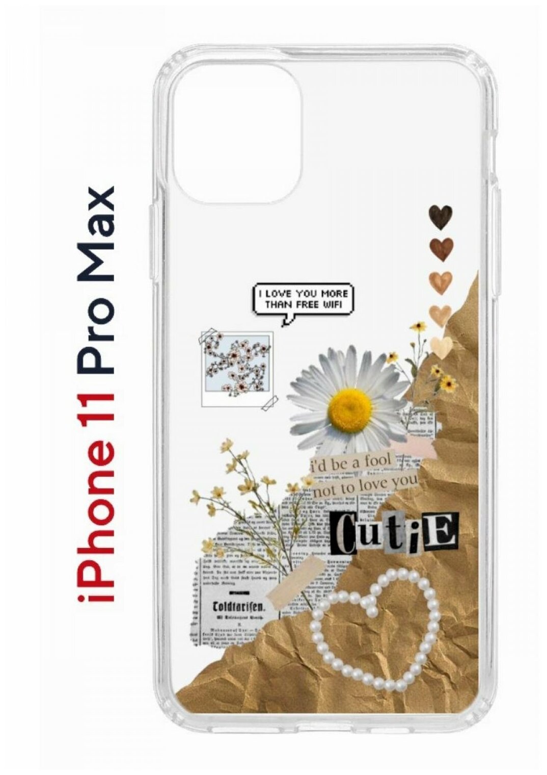 Чехол для iPhone 11 Pro Max Kruche Print Крафтовые наклейки,противоударный силиконовый бампер с рисунком,пластиковая накладка с защитой камеры