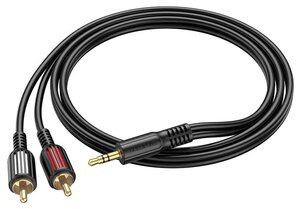 Фото Аудио-кабель AUX Mini Jack 3.5 - 2 RCA, Borofone BL11, 150 см, черный.