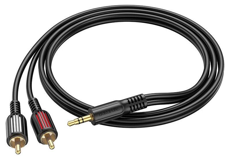 Аудио-кабель AUX Mini Jack 3.5 - 2 RCA Borofone BL11 150 см черный.
