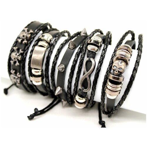фото Мужской набор на руку. эко кожа, бесконечность, для подростков, многослойный плетёный комплект, этнический мужской браслет, шамбола. веревочный. sk-777