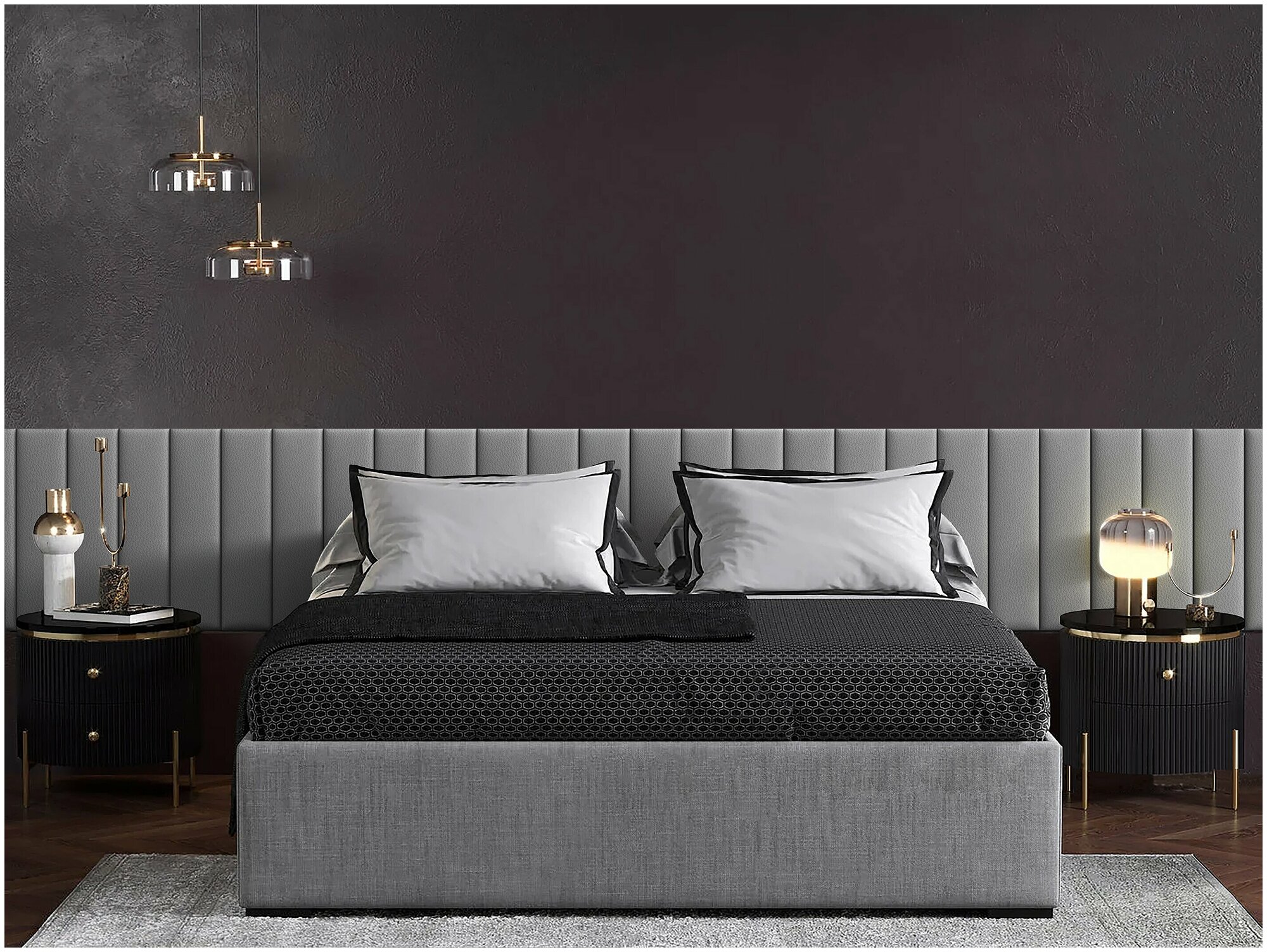 Панель кровати Eco Leather Grey 15х60 см 4 шт.