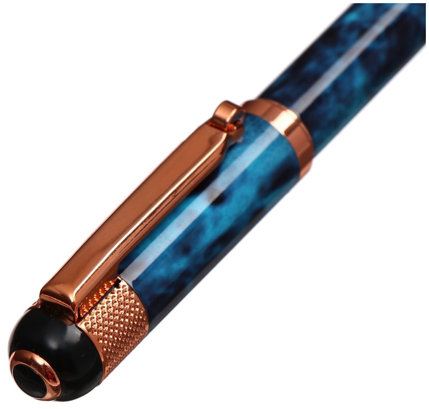 Ручка подарочная шариковая в кожзам футляре поворотная Вензура корпус мрамор синий с золотым 7584539 - фотография № 4