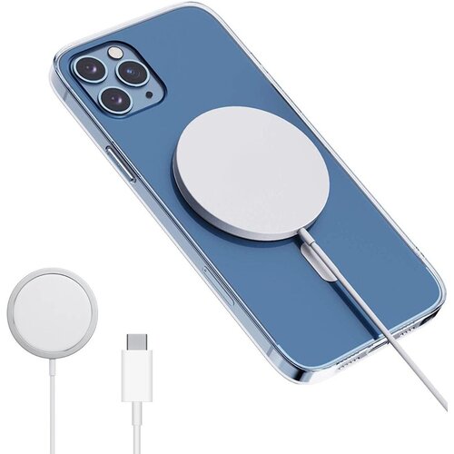 Беспроводное зарядное устройство MagSafe 15W для телефона Apple iPhone / Быстрая зарядка на смартфон Эпл Айфон / Магнитное ЗУ / Белая
