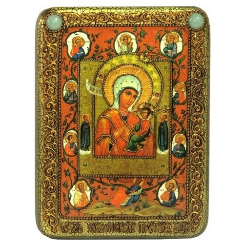 Подарочная икона Образ Божией Матери Тихвинская Хлебенная (Запечная) на мореном дубе 15*20 см 999-RTI-323-3m