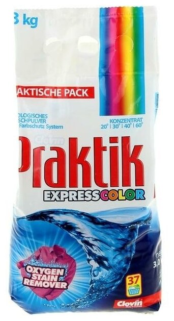 Clovin Praktik Express Color Стиральный порошок для цветных вещей с кислородным пятновыводителем 3 кг на 37 стирок