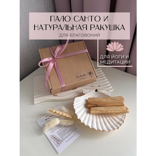 Подарочный набор: морская ракушка гребешка и 3 Palo Santo стандарт (коробочка крафт)