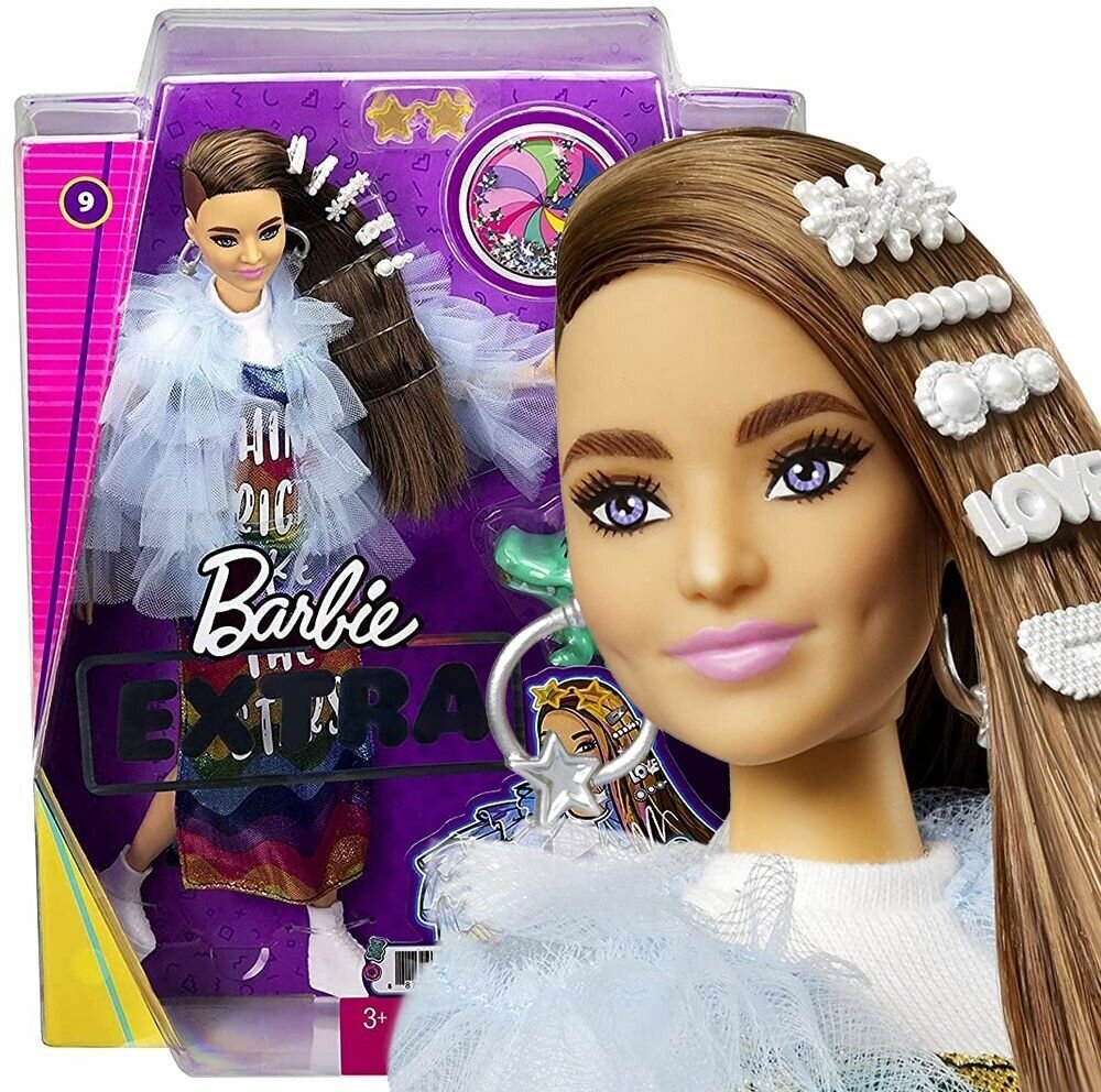 Barbie Кукла Экстра в радужном платье - фото №17