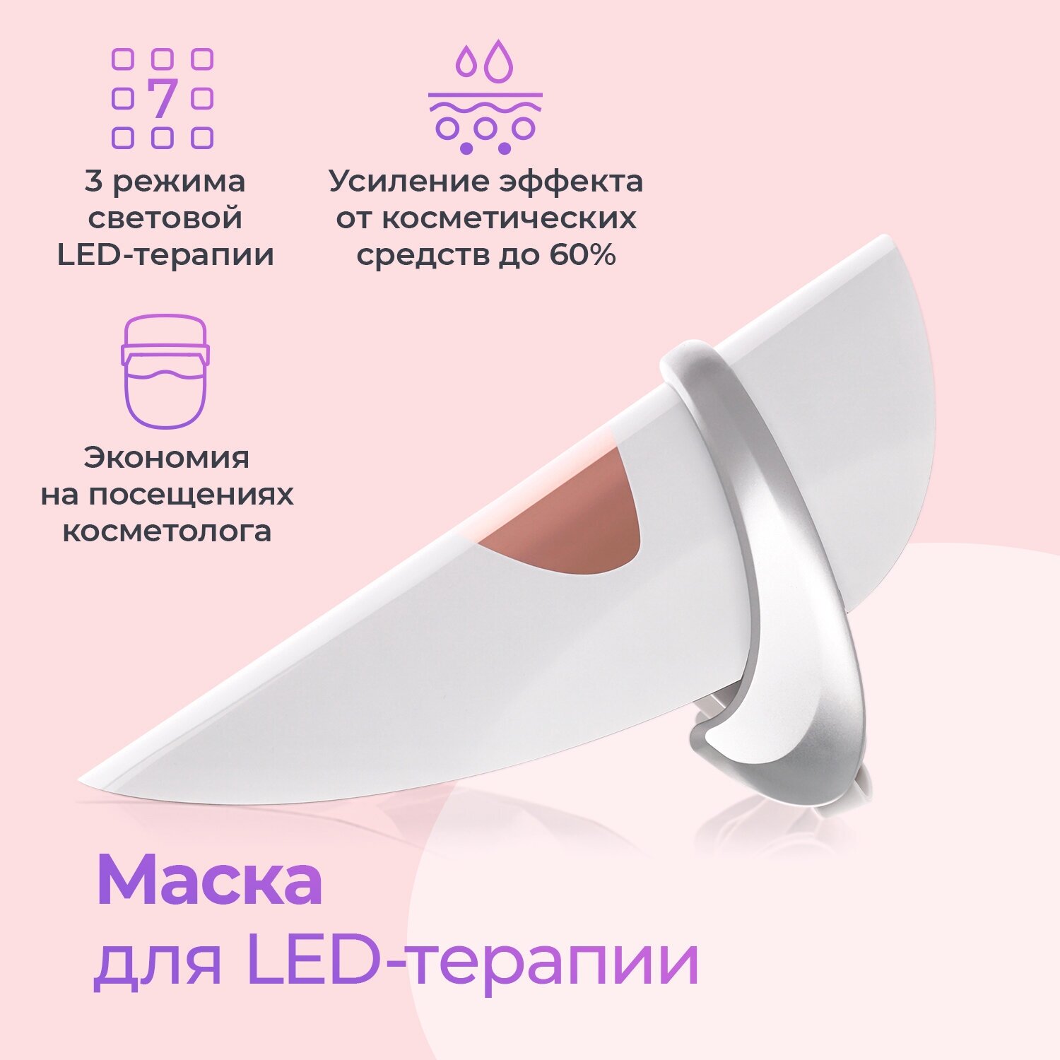 Маска для LED-терапии IMPULSE DERMA PRO, 7 режимов, цвет белый