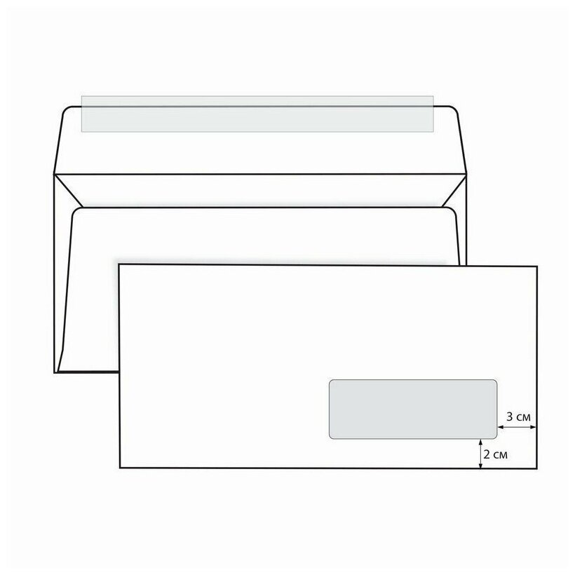 Конверты Е65 (110×220 мм), правое окно, отрывная полоса, белые, комплект 1000 шт. РОДИОН ПРИНТ - фото №2