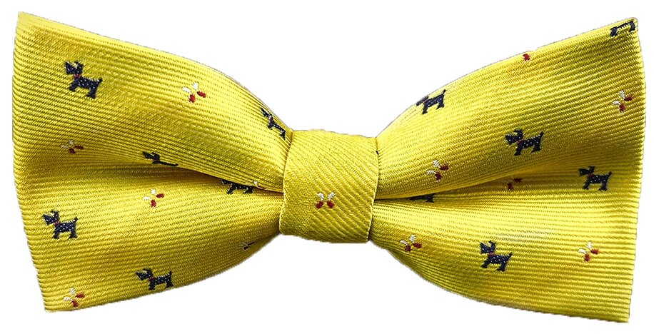 Детский галстук-бабочка для мальчика желтый с собачками