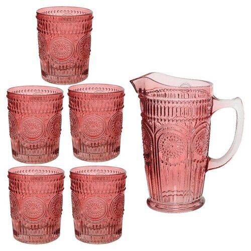 Kaemingk Набор для воды Робертино: кувшин + 5 стаканов, розовый, стекло *