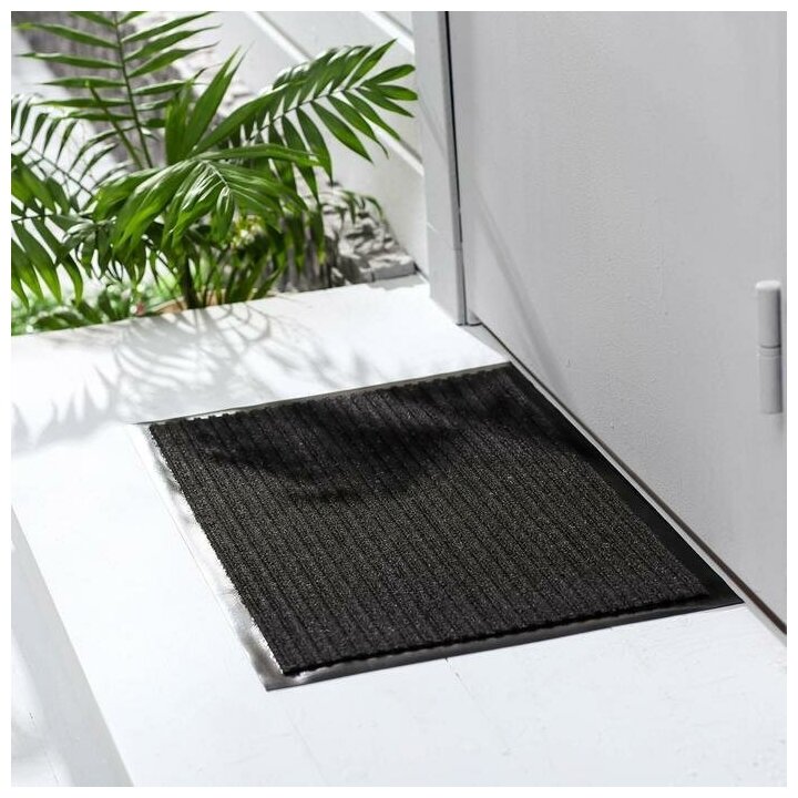Коврик придверный влаговпитывающий ребристый Стандарт  60x90 см цвет чёрный