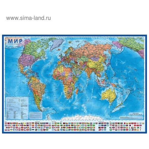 Интерактивная географическая карта мира политическая, 101 х 66 см, 1:32 М