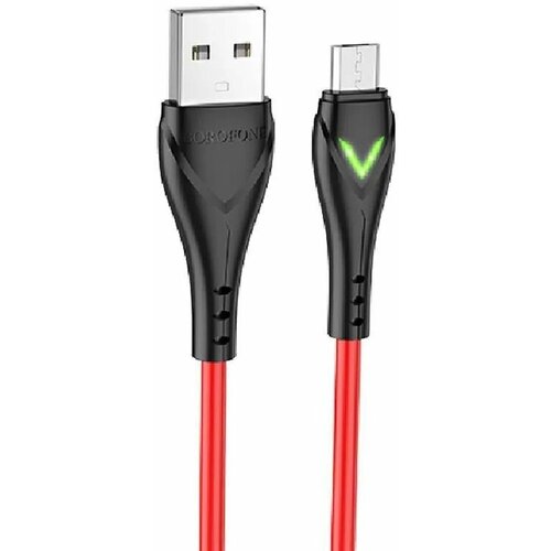 USB кабель BOROFONE BX65 Bright MicroUSB, 1м, 2.4A, TPE, LED (красный)