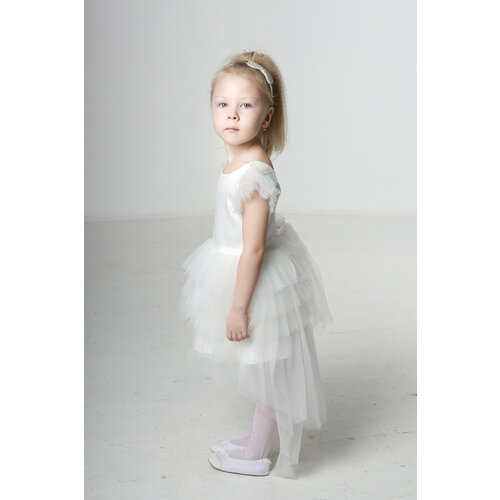 фото Платье dael kids, хлопок, нарядное, однотонное, размер 110, белый