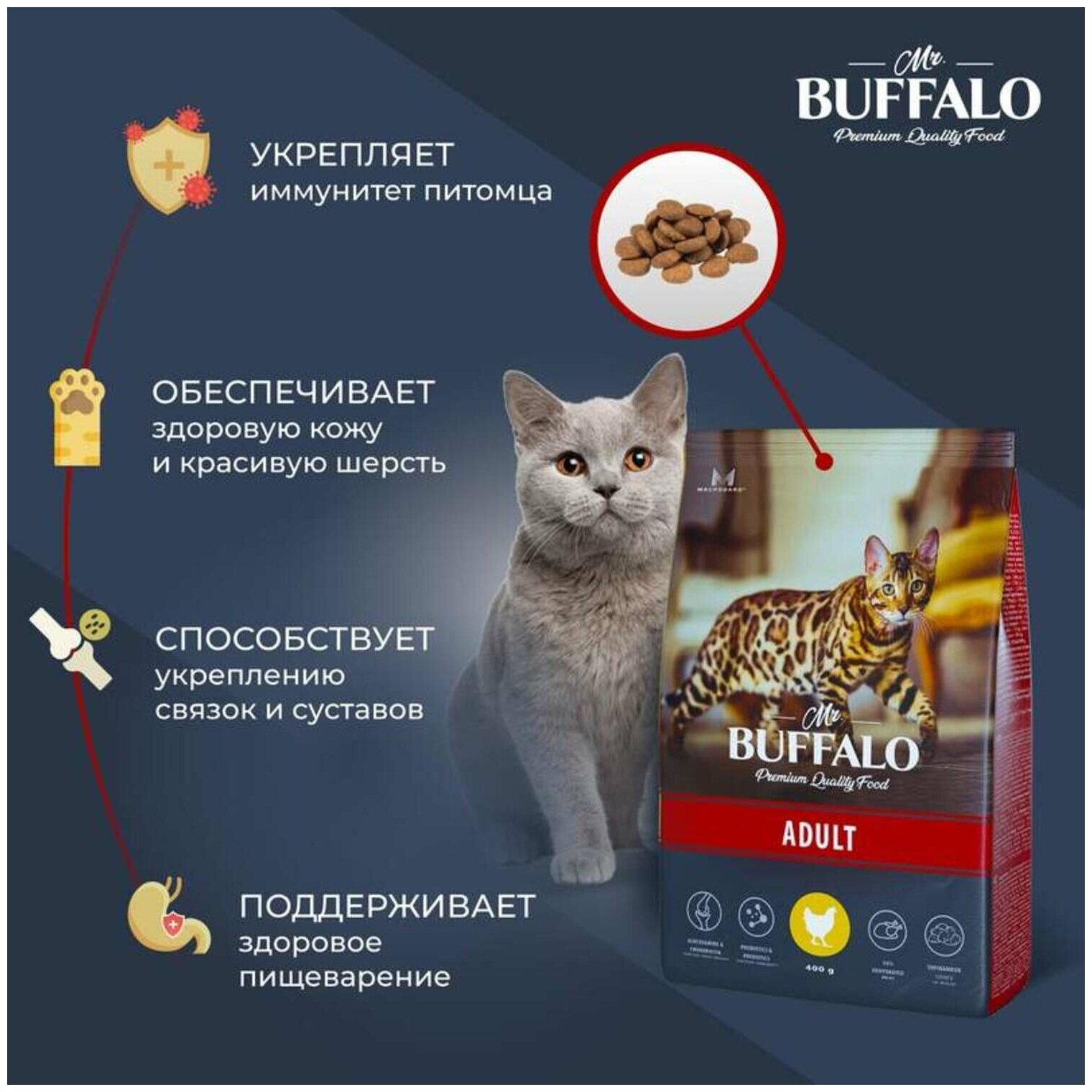 Сухой корм Mr.Buffalo для кошек курица adult 400г b104 - фотография № 3