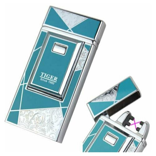 Электроимпульсная USB зажигалка Tiger DB915 бирюзовая (узор)