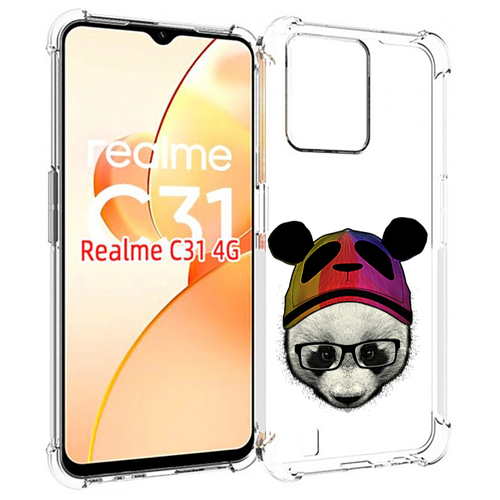 Чехол MyPads Панда в шапке для OPPO Realme C31 задняя-панель-накладка-бампер