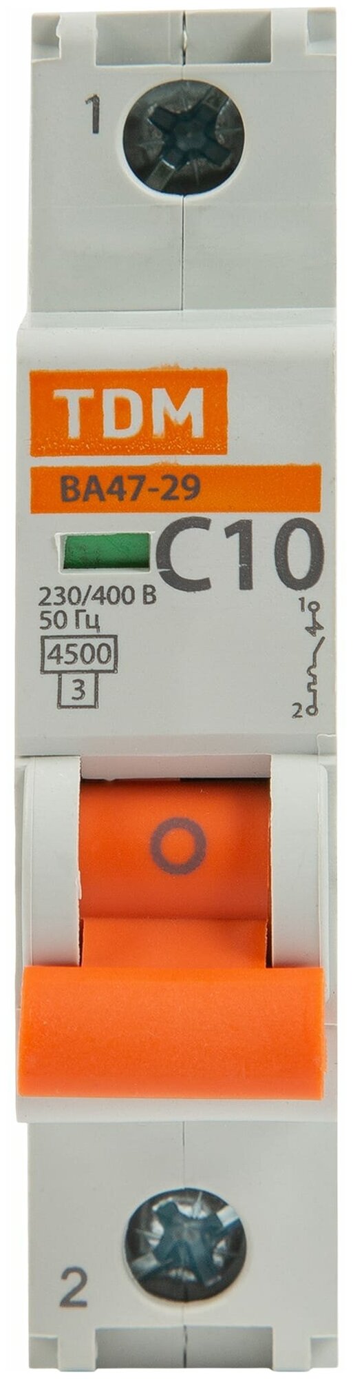 Автоматический выключатель Tdm Electric ВА47-29 1Р 10А 4,5кА х-ка С, SQ0206-0072