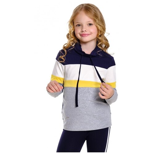 фото Толстовка для девочки mini maxi, модель 7539, цвет синий/серый/горчичный, размер 140