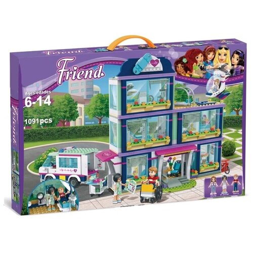 Конструктор Friend Френдс Клиника Хартлейк-Сити 1091 деталь / медицинский центр / фигурки врача / вертолет / наборы для детей
