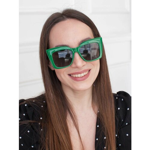 фото Солнцезащитные очки неушанка, кошачий глаз, оправа: металл, с защитой от уф, поляризационные, для женщин, зеленый
