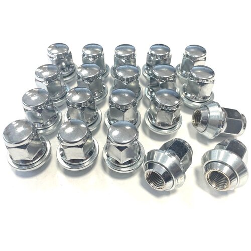 Комплект колесных гаек LS Wheels М12х1,5 FORD (вращающийся конус кл.19) 20 штук, серебристые хромированные, с выступом