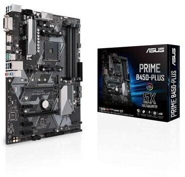 Материнская плата Asus Prime B450-plus Soc-AM4 AMD B450 4xDDR4 ATX AC`97 8ch(7.1) GbLAN Raid+dvi+hdm