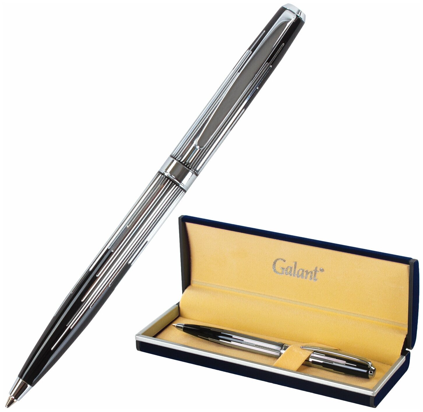 Ручка подарочная шариковая GALANT Offenbach корпус серебристый с черным хромированные детали пишущий узел 07 мм синяя 141014 1 шт.