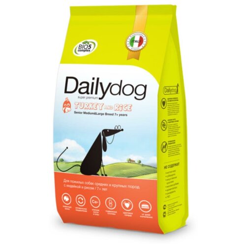 Сухой корм для пожилых собак DailyDog индейка, с рисом 1 уп. х 1 шт. х 3 кг (для средних пород)