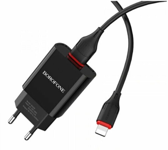 Зарядное устройство Borofone BA20A Sharp 1xUSB 2.1A + кабель Lightning Black