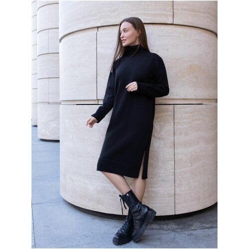 фото Платье-свитер anymalls, повседневное, свободный силуэт, миди, размер xs, черный