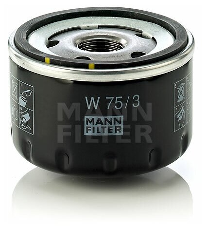 Фильтр масляный MANN-FILTER для LADA Largus, RENAULT Clio, Duster, Kangoo, Kaptur, Logan, Megane, NISSAN Almera, Micra, Qashqai арт. W75/3