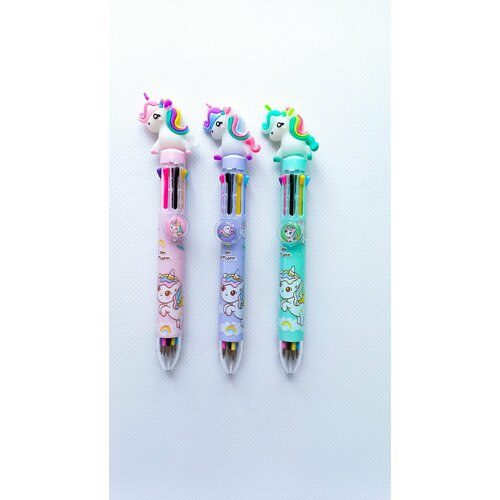 Комплект разноцветных ручек с Единорогом 8 цветов в 1 (3 штуки) разноцветная ручка с единорогом 8 цветов в 1