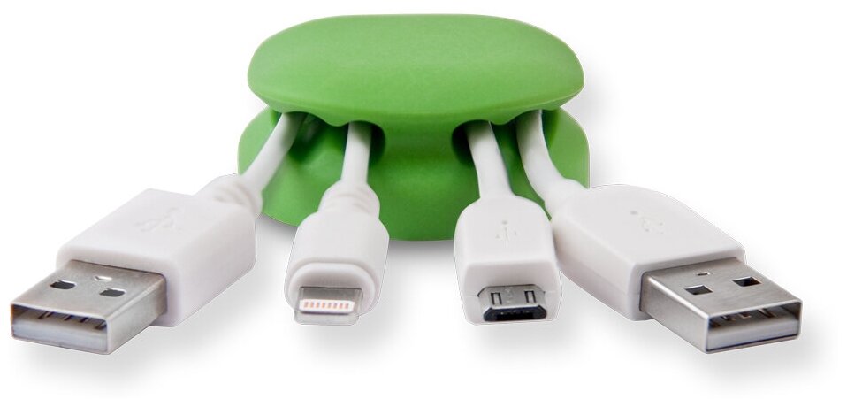 Зажим для кабеля четырёхместный, подвижный-приклеивающийся 1 штука/ Belsis/ Органайзер для кабелей/ цвет зелёный/ CM1105G
