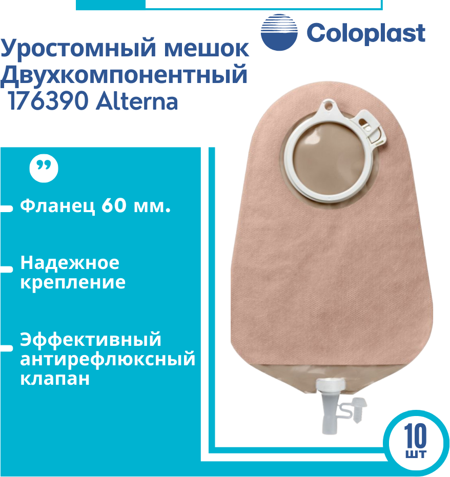 176390 Мешки уростомные фланец 60мм, 10шт. Coloplast Alterna нового поколения дренируемые прозрачные