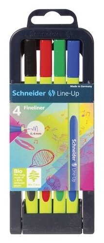Набор капиллярных ручек SCHNEIDER "Line-Up" 4 шт, трехгранные, 0,4 мм (синий, черный, красный, зеленый)